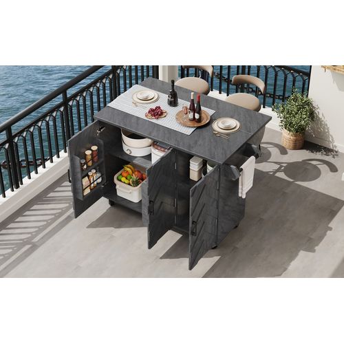 Desserte De Cuisine Mobile Gris Avec Tiroirs, Étagères Et Table Rabattable 118x75x92 Cm