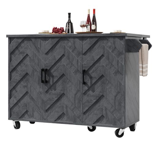 Desserte De Cuisine Mobile Gris Avec Tiroirs, Étagères Et Table Rabattable 118x75x92 Cm