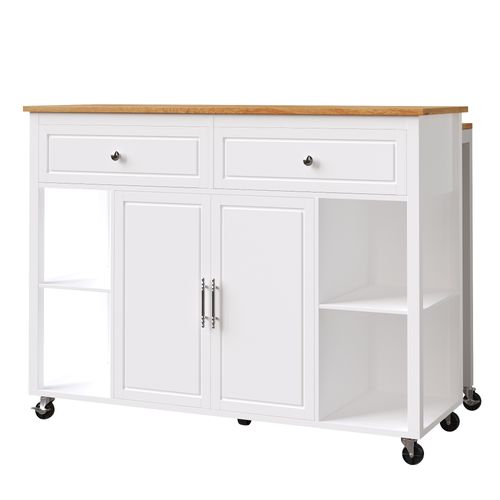 Desserte De Cuisine Mobile Avec Tiroirs Et Plateau Extensible 120x50x92 Cm