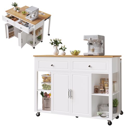 Desserte De Cuisine Mobile Avec Tiroirs Et Plateau Extensible 120x50x92 Cm