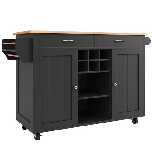 Desserte De Cuisine Moderne 102x45x92 Cm Avec Rangement Et Roulettes, Noir