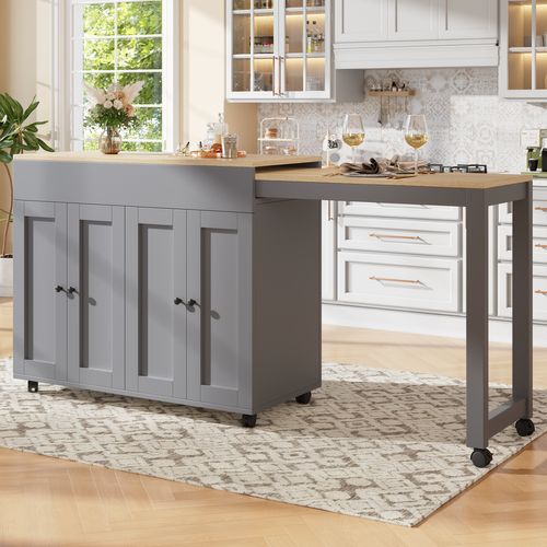 Table De Bar Moderne Extensible 118-180x50x94 Cm Avec Rangement, Gris