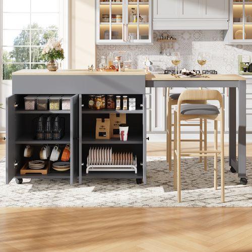 Table De Bar Moderne Extensible 118-180x50x94 Cm Avec Rangement, Gris