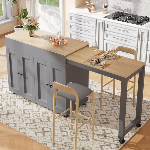 Table De Bar Moderne Extensible 118-180x50x94 Cm Avec Rangement, Gris