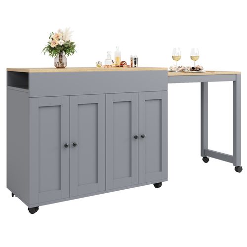 Table De Bar Moderne Extensible 118-180x50x94 Cm Avec Rangement, Gris