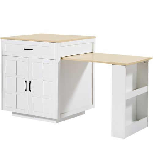 Table De Bar Extensible 133-202x70x93,5 Cm Avec Rangement Et Tiroirs, Blanc