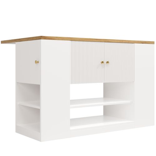Îlot De Cuisine Moderne 140×40×90 Cm Avec Tiroirs, Étagères Et Table Extensible, Blanc