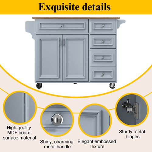 Desserte De Cuisine Multifonction 110×45-75×92 Cm Avec Table Pliante Et Rangement, Bleu