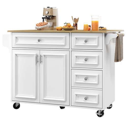 Desserte De Cuisine Multifonction 110×45-75×92 Cm Avec Table Pliante Et Rangement, Blanc