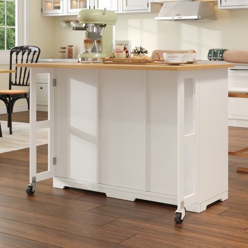 Îlot De Cuisine Blanc 120 Cm Avec Tiroir Et Espace Repas Pour Animaux