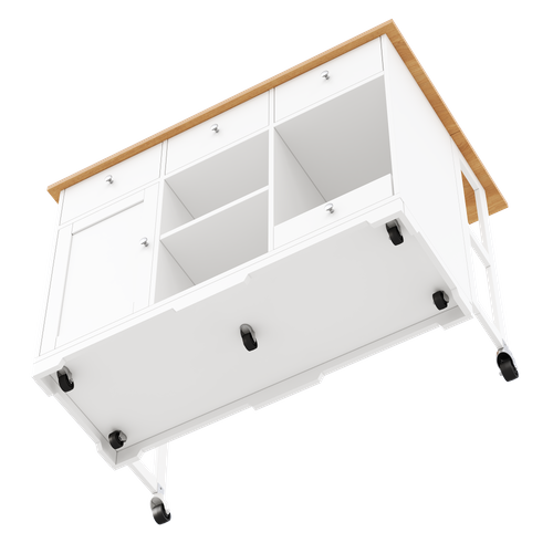 Îlot De Cuisine Blanc 120 Cm Avec Tiroir Et Espace Repas Pour Animaux