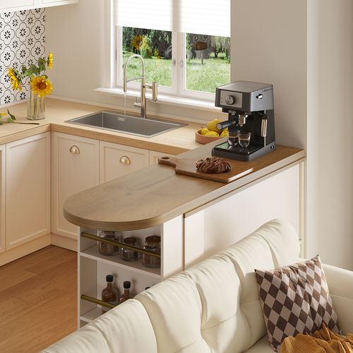 Table De Bar Mobile Extensible 135-205cm Avec LED Et Rangement, Blanc