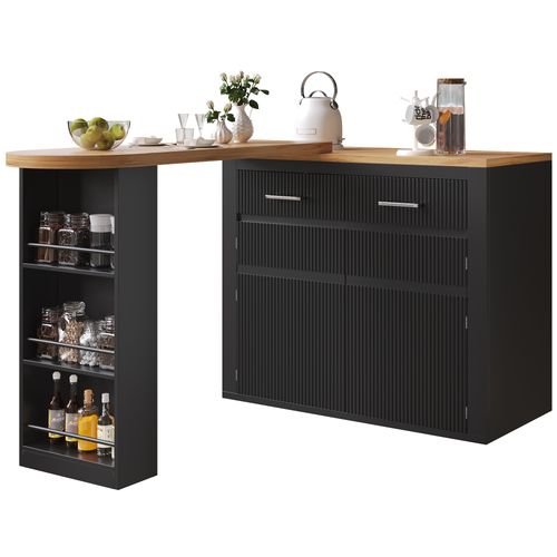 Table De Bar Mobile Extensible 137-215cm Avec Tiroir, Étagères Et Rangement, Noir