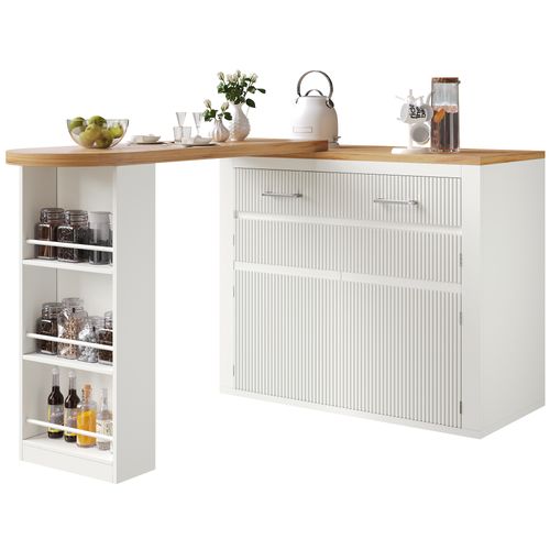 Table De Bar Mobile Extensible 137-215cm Avec Tiroir, Étagères Et Rangement, Blanc