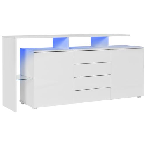 Buffet Blanc Brillant Avec LED, Rangement Modulable Et Meuble TV 160×35×70 Cm