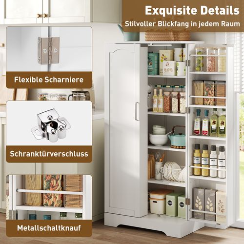 Buffet De Cuisine Multifonction 60×35×128 cm Blanc Avec LED Et Étagères Réglables