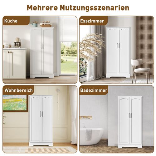 Buffet De Cuisine Multifonction 60×35×128 cm Blanc Avec LED Et Étagères Réglables