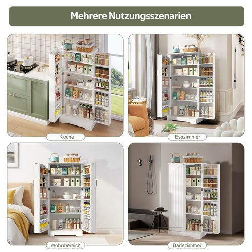 Buffet De Cuisine Multifonction Blanc 60×35×128cm Avec LED Et Étagères Ajustables