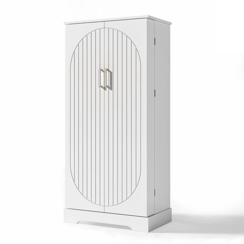 Buffet De Cuisine Multifonction Blanc 60×35×128cm Avec LED Et Étagères Ajustables