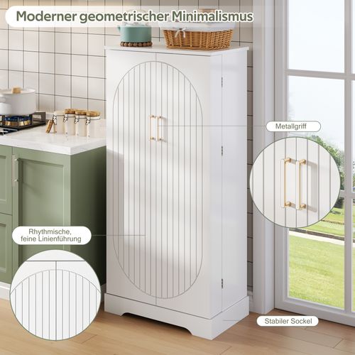 Buffet De Cuisine Multifonction Blanc 60×35×128cm Avec LED Et Étagères Ajustables