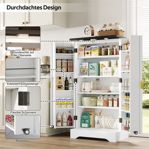 Buffet De Cuisine Blanche 120×60,5×40 Cm Avec LED Et Étagères Réglables