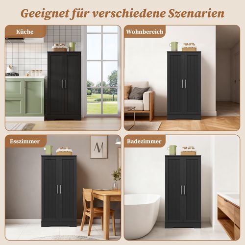 Buffet De Cuisine Noire 120×60×40 cm Avec LED Et Rangements Ajustables