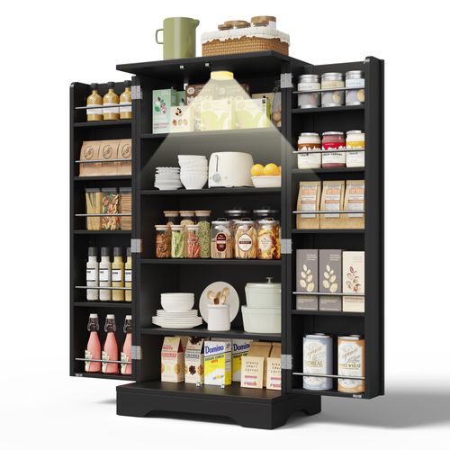 Buffet De Cuisine Noire 120×60×40 cm Avec LED Et Rangements Ajustables