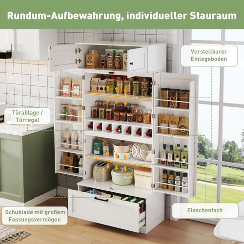 Grand Buffet De Cuisine 80×40×180 cm Avec Tiroir, Étagères Et Porte-bouteilles