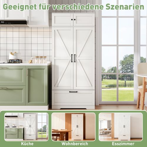 Grand Buffet De Cuisine 80×40×180 cm Avec Tiroir, Étagères Et Porte-bouteilles