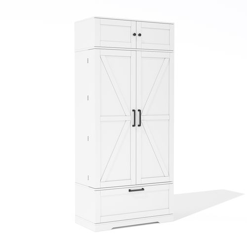 Grand Buffet De Cuisine 80×40×180 cm Avec Tiroir, Étagères Et Porte-bouteilles