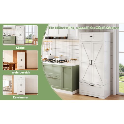 Grand Buffet De Cuisine 80×40×180 cm Avec Tiroir, Étagères Et Porte-bouteilles