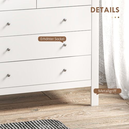 Commode Blanche 5 Tiroirs Silencieux, Rangement Élégant Pour Chambre Ou Salon