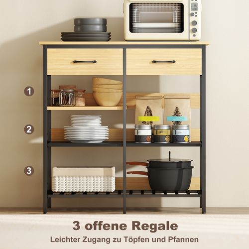 Etagère Industriel Avec 2 Tiroirs Et 3 Étagères Ouvertes, Finition Bois Naturel