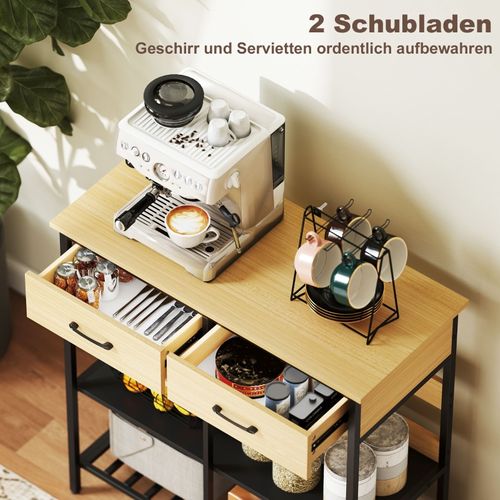 Etagère Industriel Avec 2 Tiroirs Et 3 Étagères Ouvertes, Finition Bois Naturel