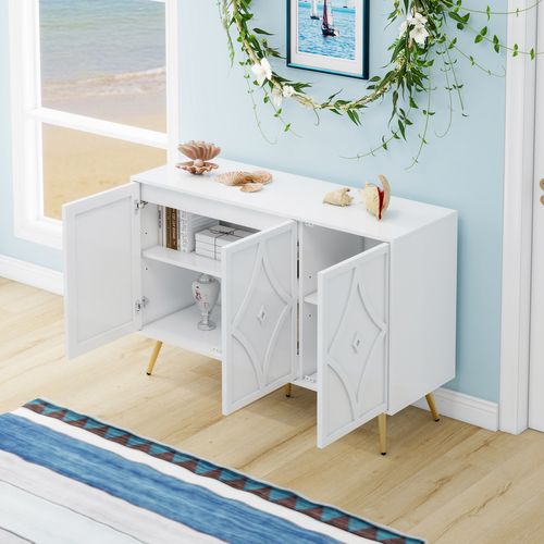 Buffet Blanc 3 Portes 3d Avec Pieds Métalliques Dorés 120×40×80 Cm