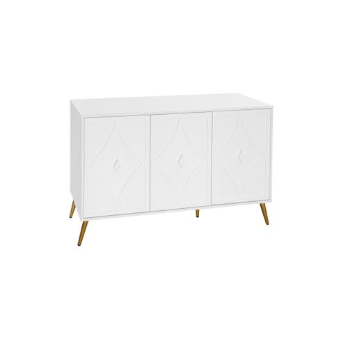 Buffet Blanc 3 Portes 3d Avec Pieds Métalliques Dorés 120×40×80 Cm
