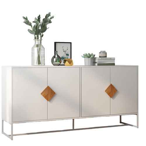 Buffet 4 Portes Bois Massif Avec Poignée Carrée Et Double Rangement