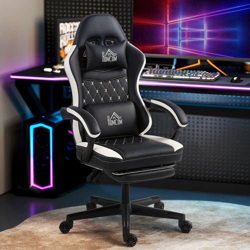 Fauteuil Gaming Noir Et Blanc Avec Repose-pieds Et Soutien Ergonomique