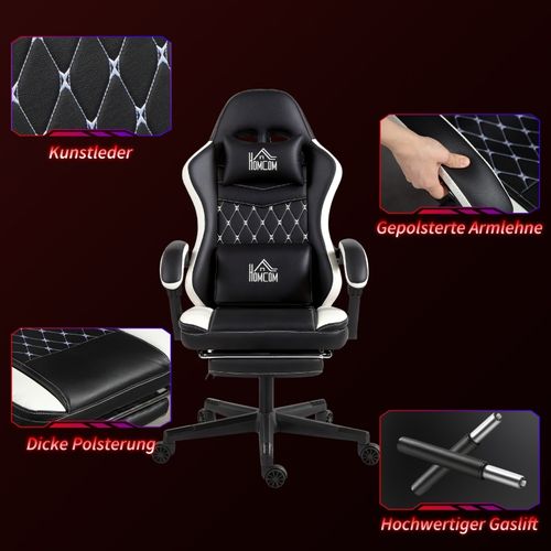 Fauteuil Gaming Noir Et Blanc Avec Repose-pieds Et Soutien Ergonomique