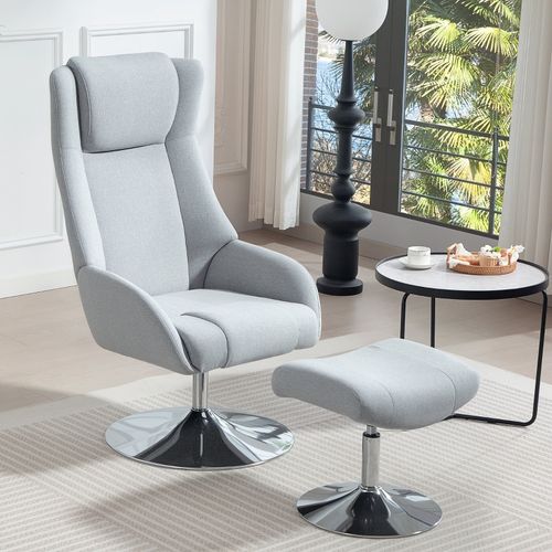 Fauteuil Relax Gris Avec Repose-pieds Pivotant Et Dossier Inclinable