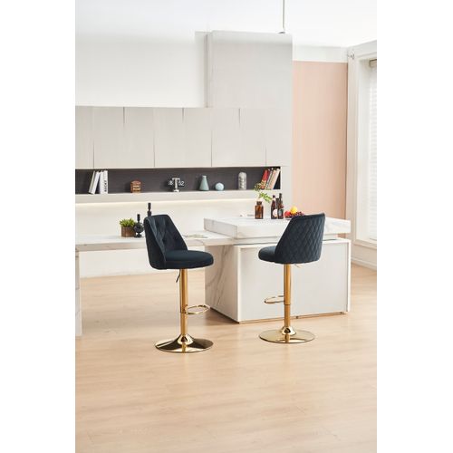 Tabouret De Bar Moderne Noir En Velours, Dossier Et Repose-pieds, Réglable, Lot De 2