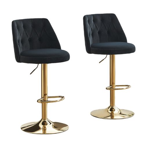 Tabouret De Bar Moderne Noir En Velours, Dossier Et Repose-pieds, Réglable, Lot De 2