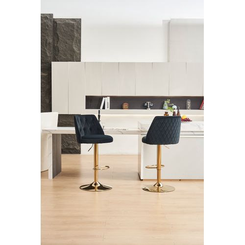 Tabouret De Bar Moderne Noir En Velours, Dossier Et Repose-pieds, Réglable, Lot De 2