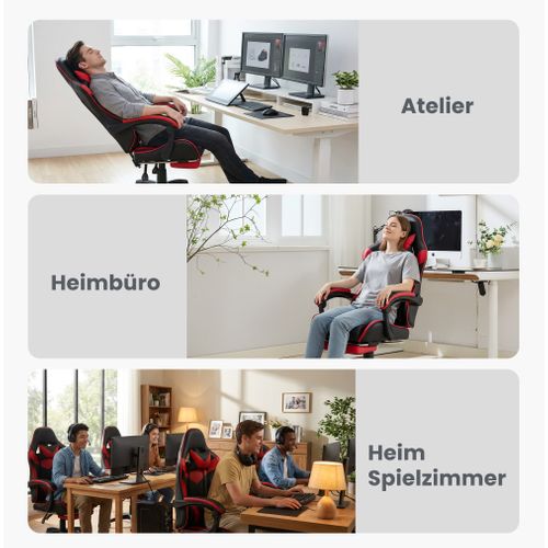 Fauteuil Gaming Ergonomique Noir/rouge Avec Massage, Support Lombaire Et Repose-pieds