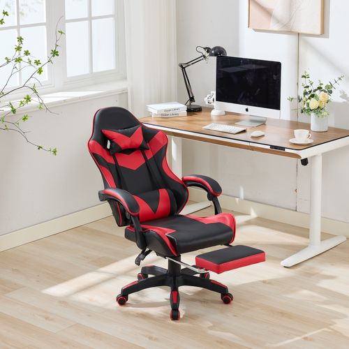Fauteuil Gaming Ergonomique Noir/rouge Avec Massage, Support Lombaire Et Repose-pieds