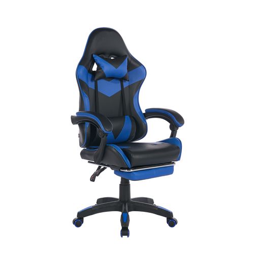 Fauteuil Gaming Ergonomique Noir/bleu Avec Massage, Support Lombaire Et Repose-pieds