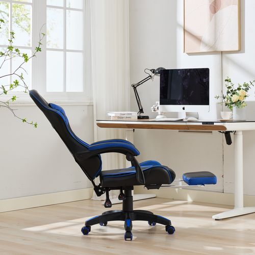 Fauteuil Gaming Ergonomique Noir/bleu Avec Massage, Support Lombaire Et Repose-pieds