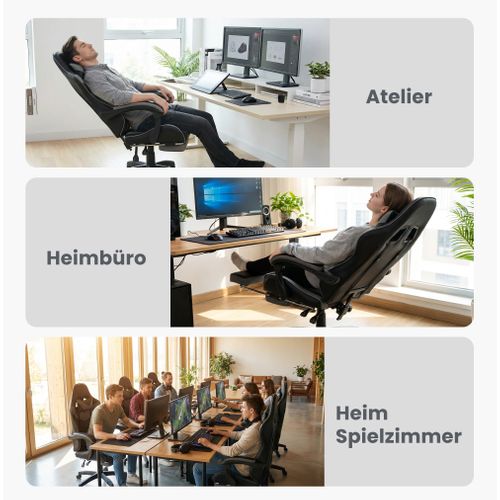 Fauteuil Gaming Ergonomique Noir/gris Avec Massage, Support Lombaire Et Repose-pieds