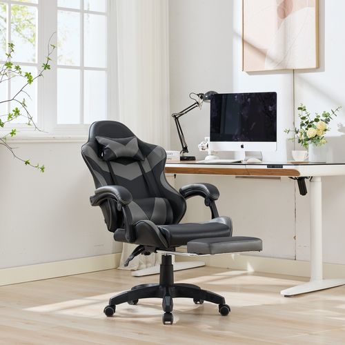 Fauteuil Gaming Ergonomique Noir/gris Avec Massage, Support Lombaire Et Repose-pieds