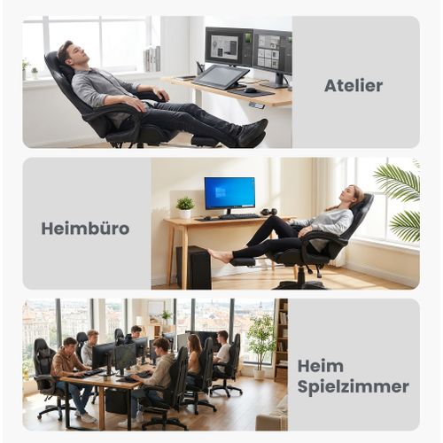 Fauteuil Gaming Ergonomique Noir Avec Massage, Support Lombaire Et Repose-pieds